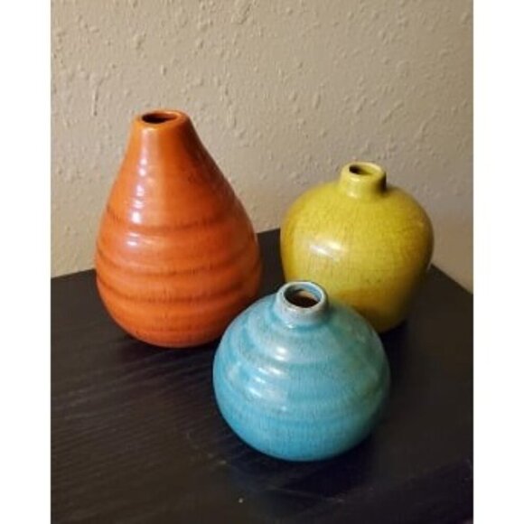 New Ceramic Vase Set- 3 Small Vases, Rustic Home Décor, Modern Farmhouses - Picture 2 of 2